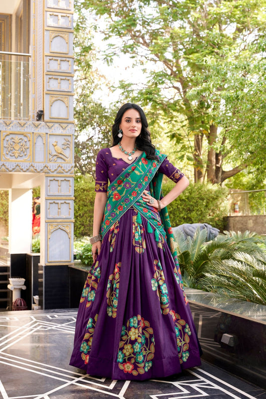 Purple Tussar Silk Lehenga Choli with Digital Print for Women - Mangaldeep NX