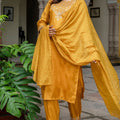 Radiant Mustard Yellow Embroidered Straight Suit Set - Mangaldeep NX