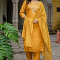 Radiant Mustard Yellow Embroidered Straight Suit Set - Mangaldeep NX