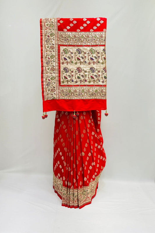 Radiant Red Banarasi Silk Saree with Zari Weaving - Mangaldeep NX
