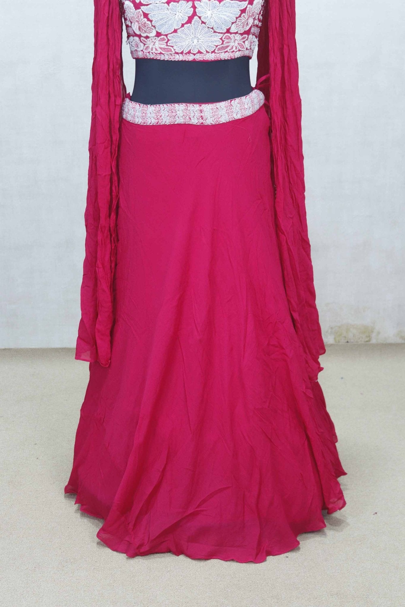 Rani Embroidered Lehenga Set with Crushed Dupatta and Sweetheart Neck Blouse - Mangaldeep NX