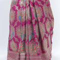 Rani Pink Banarasi Silk Saree with Peacock Gold Zari Pallu with Tassels - Mangaldeep NX