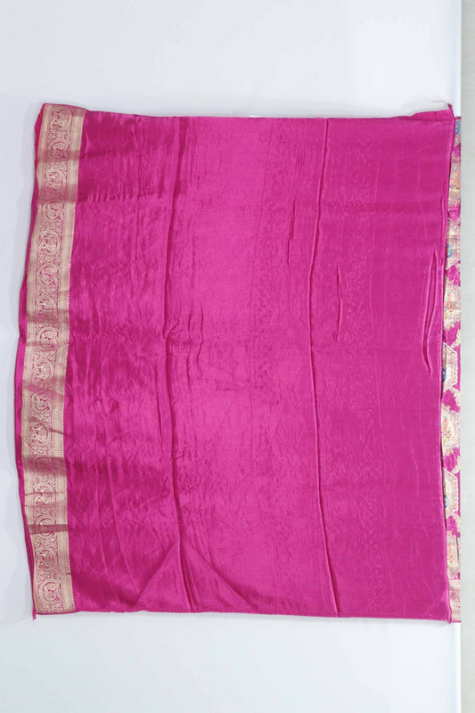 Rani Pink Banarasi Silk Saree with Peacock Gold Zari Pallu with Tassels - Mangaldeep NX