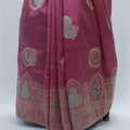 Rani Pink Bangalori Silk Saree with Silver Zari Temple Motifs and Beaded Tassel Pallu - Mangaldeep NX