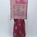 Rani Pink Bangalori Silk Saree with Silver Zari Temple Motifs and Beaded Tassel Pallu - Mangaldeep NX