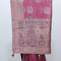 Rani Pink Bangalori Silk Saree with Silver Zari Temple Motifs and Beaded Tassel Pallu - Mangaldeep NX