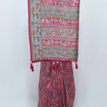 Rani Pink Digital Printed Pashmina Silk Saree with Tassels and Intricate Motifs - Mangaldeep NX