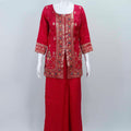 Rani Pink Embroidered Kurta Palazzo Set with Zari Work and Matching Dupatta - Mangaldeep NX