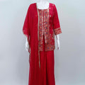 Rani Pink Embroidered Kurta Palazzo Set with Zari Work and Matching Dupatta - Mangaldeep NX