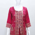 Rani Pink Embroidered Kurta Palazzo Set with Zari Work and Matching Dupatta - Mangaldeep NX