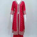 Rani Pink Embroidered Sharara Suit with Mirror and Zari Work Dupatta - Mangaldeep NX
