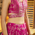 Rani Pink Embroidered Silk Lehenga Choli Set with Mirror Work and Sequin Dupatta - Mangaldeep NX