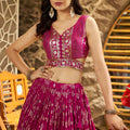 Rani Pink Embroidered Silk Lehenga Choli Set with Mirror Work and Sequin Dupatta - Mangaldeep NX