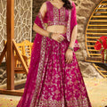 Rani Pink Embroidered Silk Lehenga Choli Set with Mirror Work and Sequin Dupatta - Mangaldeep NX