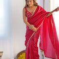 Rani Pink Gold Crushed Tissue Silk Saree for Festival Wear with Blouse - Mangaldeep NX