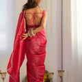 Rani Pink Gold Crushed Tissue Silk Saree for Festival Wear with Blouse - Mangaldeep NX