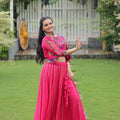 Rani Pink Mirror Work Embroidered Lehenga Choli Set with Multicolor Threadwork Jacket - Mangaldeep NX