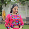 Rani Pink Mirror Work Embroidered Lehenga Choli Set with Multicolor Threadwork Jacket - Mangaldeep NX
