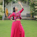 Rani Pink Mirror Work Embroidered Lehenga Choli Set with Multicolor Threadwork Jacket - Mangaldeep NX