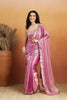 Rani Pink Satin Saree with Mirror Work Floral Border and Unstitched Blouse Piece - Mangaldeep NX