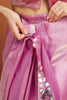 Rani Pink Satin Saree with Mirror Work Floral Border and Unstitched Blouse Piece - Mangaldeep NX
