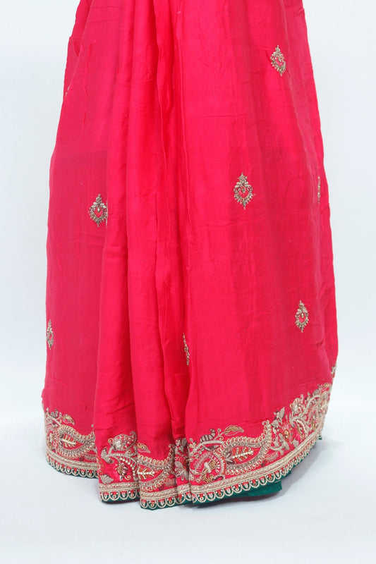 Rani Pink Silk Saree with Intricate Zari Embroidery and Heavy Border - Mangaldeep NX