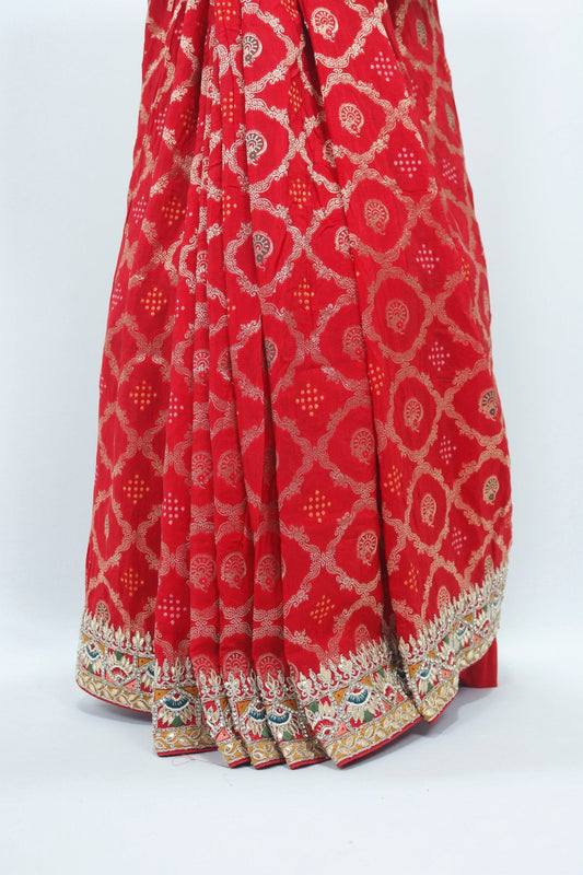 Red Banarasi Silk Saree Embroidered Border for Wedding Festive Wear - Mangaldeep NX