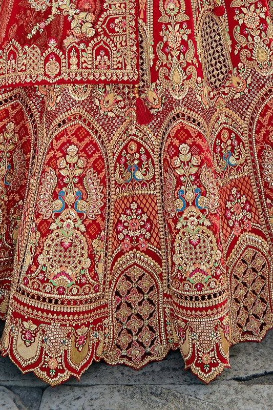 Red Bridal Lehenga Choli with Heavy Zari and Embroidery Work - Mangaldeep NX