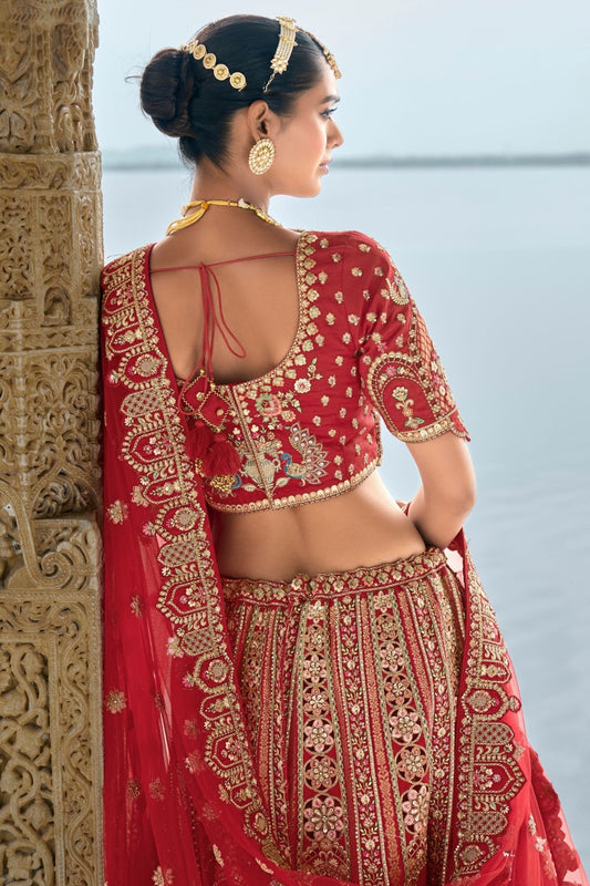Red Bridal Lehenga Choli with Heavy Zari and Embroidery Work - Mangaldeep NX
