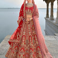 Red Bridal Lehenga Choli with Heavy Zari and Embroidery Work - Mangaldeep NX