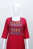 Red Cotton Kurta Set with Geometric Print Dupatta & Embroidered Yoke for Women - Mangaldeep NX