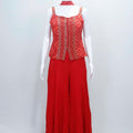 Red Indo Western Palazzo Set with Embroidered Crop Top - Mangaldeep NX