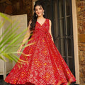 Red Rayon Bandhani Print Festive Wear Readymade Kurti with Matching Palazzo Set - Mangaldeep NX