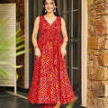 Red Rayon Bandhani Print Festive Wear Readymade Kurti with Matching Palazzo Set - Mangaldeep NX