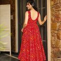 Red Rayon Bandhani Print Festive Wear Readymade Kurti with Matching Palazzo Set - Mangaldeep NX