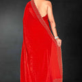 Red Sequin Embellished Party Wear Fandy Saree with Golden Scallop Embroidered Border - Mangaldeep NX