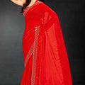 Red Sequin Embellished Party Wear Fandy Saree with Golden Scallop Embroidered Border - Mangaldeep NX