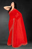 Red Sequin Embellished Party Wear Fandy Saree with Golden Scallop Embroidered Border - Mangaldeep NX