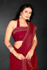 Red Sequin Embellished Party Wear Fandy Silk Saree with Golden Scallop Border - Mangaldeep NX