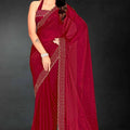 Red Sequin Embellished Party Wear Fandy Silk Saree with Golden Scallop Border - Mangaldeep NX