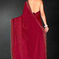 Red Sequin Embellished Party Wear Fandy Silk Saree with Golden Scallop Border - Mangaldeep NX