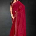 Red Sequin Embellished Party Wear Fandy Silk Saree with Golden Scallop Border - Mangaldeep NX