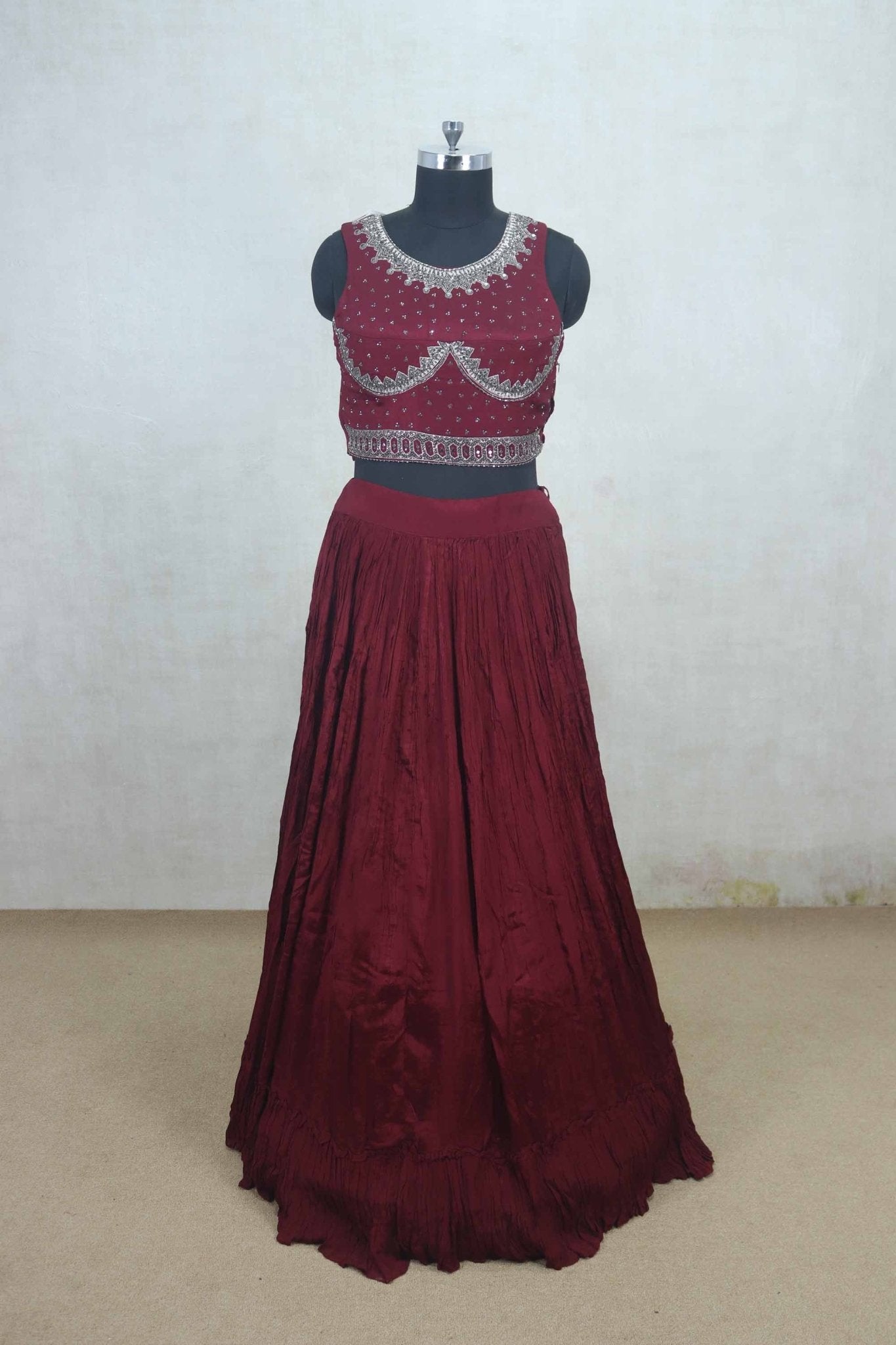 Rich Maroon Designer Embroidered Lehenga Choli Set with Net Dupatta - Mangaldeep NX