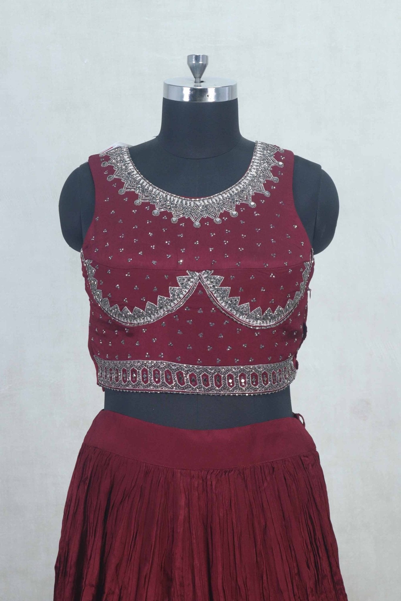 Rich Maroon Designer Embroidered Lehenga Choli Set with Net Dupatta - Mangaldeep NX