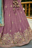 Rose Gold Embroidered Chiffon Lehenga Choli with Floral Motifs and Aqua Blue Dupatta - Mangaldeep NX