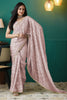 Rose Pink Organza Saree with Gold Leaf Print and Sequin Lace Border - Mangaldeep NX