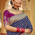 Royal Blue Banarasi Silk Saree with Gold Zari Border - Mangaldeep NX