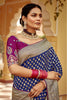 Royal Blue Banarasi Silk Saree with Gold Zari Border - Mangaldeep NX