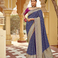Royal Blue Banarasi Silk Saree with Gold Zari Border - Mangaldeep NX