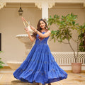 Royal Blue Bandhani Cotton Gown with Mirror Embroidery - Mangaldeep NX